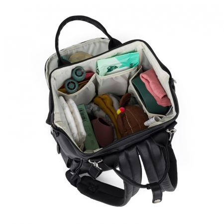 Rucsac pentru mamici, Petite&Mars, Jasper, Cu 12 compartimente, Cu buzunare termice, Saltea de infasat inclusa, 27 x 41 x 14 cm, Absolute Black [5]
