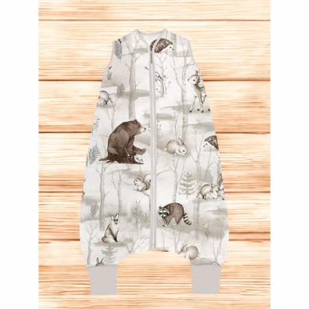 Sac de dormit, MimiNu, Cu picioruse, De iarna, Din bumbac certificat Oeko Tex Standard 100, Cu fermoar pe mijloc, 103 cm, 2-6 ani, 2.5 Tog, Design, Woodland [1]