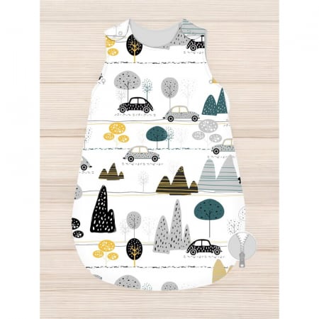 Sac de dormit, MimiNu, Pentru bebelusi, De iarna, Din bumbac certificat Oeko Tex Standard 100, Cu fermoar lateral, Cu capse pe umar, 70 cm, 0 - 6 luni, 2.5 Tog, Childrens Journey Grey [1]