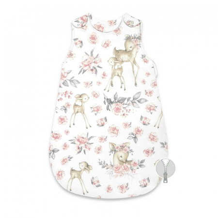 Mobilier si Lenjerie - Sac de dormit, MimiNu, Pentru bebelusi, De iarna, Din bumbac certificat Oeko Tex Standard 100, Cu fermoar lateral, Cu capse pe umar, 70 cm, 0 - 6 luni, 2.5 Tog, Sweet Deer Pink