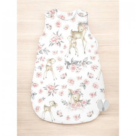 Sac de dormit, MimiNu, Pentru bebelusi, De iarna, Din bumbac certificat Oeko Tex Standard 100, Cu fermoar lateral, Cu capse pe umar, 70 cm, 0 - 6 luni, 2.5 Tog, Sweet Deer Pink [1]