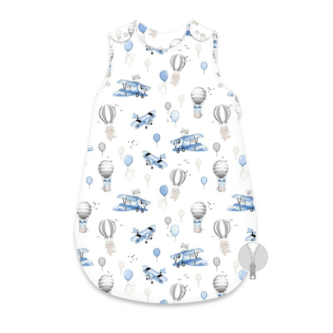 Mobilier si Lenjerie - Sac de dormit, MimiNu, Pentru bebelusi, De iarna, Din bumbac certificat Oeko Tex Standard 100, Cu fermoar lateral, Cu capse pe umar, 74 cm, 0 - 6 luni, 2.5 Tog, Blue Plane