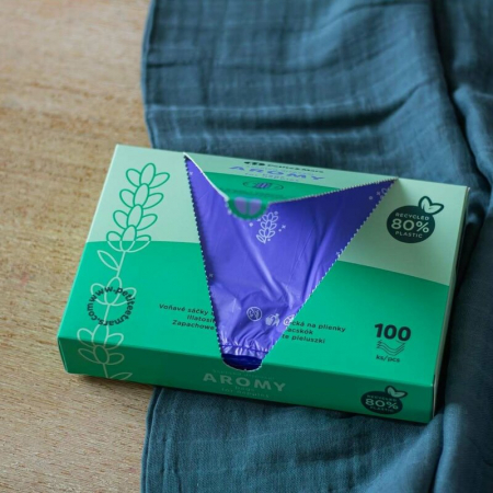 Saci parfumati, Petite&Mars, Pentru scutece, Aromy, Cu miros de lavanda, Rezistenti, Manere lungi, 100 bucati, Mov [4]