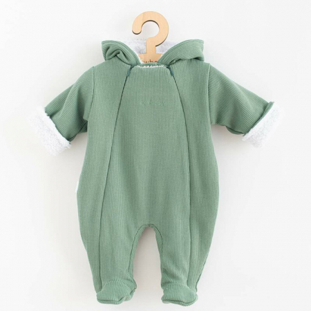 Imbracaminte si Accesorii - Salopeta de iarna, New Baby, Pentru bebelusi, Cu gluga, Marime 56, Din bumbac si elastan, Cu captuseala din polar, Frosty Mint
