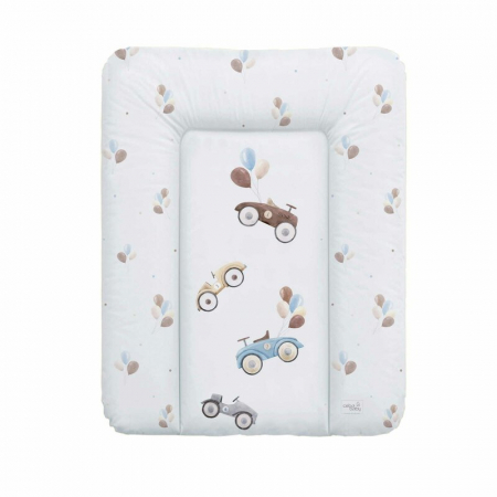 Mobilier si Lenjerie - Saltea de infasat, Ceba Baby moale Retro Cars, Fara ftalati, 70 x 50 cm, Alb/Bej