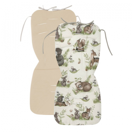 Accesorii pentru Transport - Salteluta pentru carucior, MimiNu, Reversibila, Cu doua fete, Din catifea si bumbac, Materiale certificate Oeko Tex Standard 100, 78 x 34 cm, Design, Calm Forest Natural/Nugat