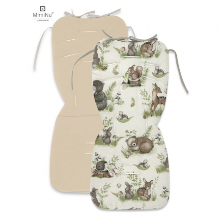 Salteluta pentru carucior, MimiNu, Reversibila, Cu doua fete, Din catifea si bumbac, Materiale certificate Oeko Tex Standard 100, 78 x 34 cm, Design, Calm Forest Natural/Nugat [1]