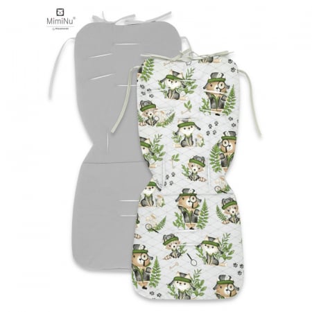 Transport si Relaxare - Salteluta pentru carucior, MimiNu, Reversibila, Cu doua fete, Din catifea si bumbac, Materiale certificate Oeko Tex Standard 100, 78 x 34 cm, Minky Detective Natural