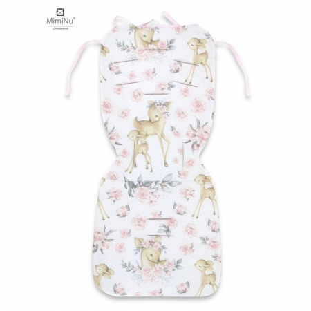 Salteluta pentru carucior, MimiNu, Reversibila, Cu doua fete, Din catifea si bumbac, Materiale certificate Oeko Tex Standard 100, 78 x 34 cm, Sweet Deer Pink/Pink [1]