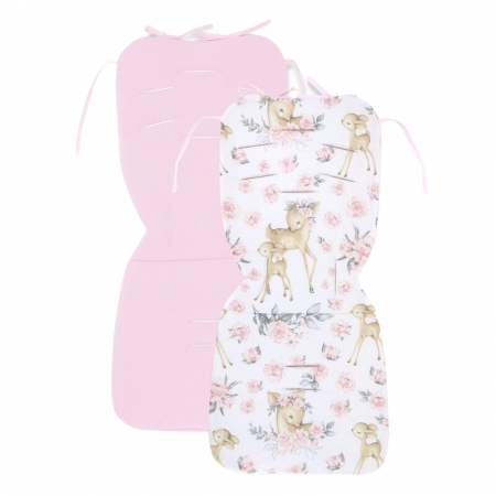 Transport si Relaxare - Salteluta pentru carucior, MimiNu, Reversibila, Cu doua fete, Din catifea si bumbac, Materiale certificate Oeko Tex Standard 100, 78 x 34 cm, Sweet Deer Pink/Pink