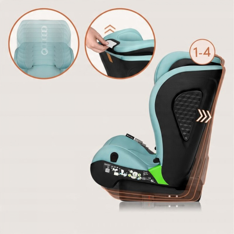 Scaun auto i-Size, Lionelo, Neal, Spatar reglabil in 4 pozitii, Tetiera in 10 pozitii, Suport sticla inclus, 15-36 Kg, 100-150 cm, Cu Isofix, Conform ECE R129, Verde Turquoise [17]