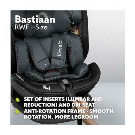 Scaun auto, Lionelo, Bastiaan RWF i-Size, Pozitie de somn, Protectie laterala, Rotire 360 grade, 0-36 Kg, Cu Isofix si Centura Top Tether, Conform cu standardul european de securitate ECE R129, Gri [42]