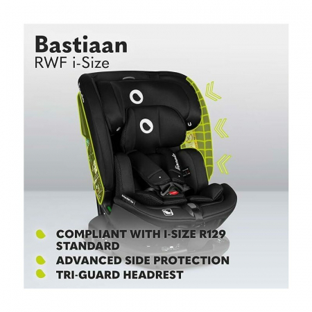 Scaun auto, Lionelo, Bastiaan RWF i-Size, Pozitie de somn, Protectie laterala, Rotire 360 grade, 0-36 Kg, Cu Isofix si Centura Top Tether, Conform cu standardul european de securitate ECE R129, Negru [42]