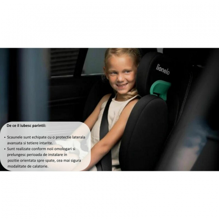 Scaun auto, Lionelo, Hugo i-Size, Universal, Orientare in directia sensului de mers, Reglabil, Conform standardului de securitate R129, 100-150 cm, 4-12 ani, Negru [29]