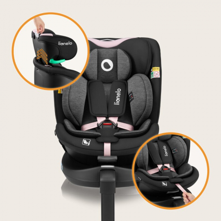 Scaun auto, Lionelo, i-Size Navy, 0-36 Kg, 40-150 cm, Cu isofix si picior de fixare, Protectie laterala, Rotire 360 grade, Ajustare spatar in 4 pozitii, Tetiera reglabila in 11 trepte, Conform cu R129 [40]