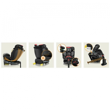 Scaun auto, Lionelo, i-Size Navy, 0-36 Kg, 40-150 cm, Cu isofix si picior de fixare, Protectie laterala, Rotire 360 grade, Ajustare spatar in 4 pozitii, Tetiera reglabila in 11 trepte, Conform cu R129 [44]