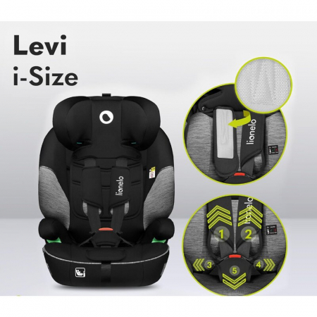 Scaun auto, Lionelo, Levi One i-Size, Universal, Instalare FWF, Cu tetiera reglabila in 10 pozitii, Cu spatar detasabil, 76-150 cm, Conform cu R129, Gri [15]