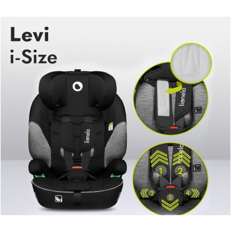 Scaun auto, Lionelo, Levi One i-Size, Universal, Instalare FWF, Cu tetiera reglabila in 10 pozitii, Cu spatar detasabil, 76-150 cm, Conform cu R129, Gri [17]