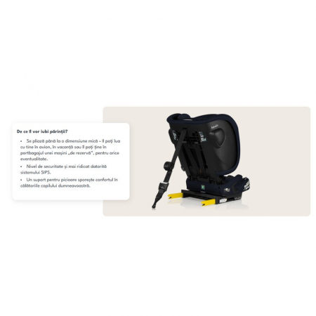 Scaun auto pliabil, Lionelo, Nelly, i-Size, 76- 150 cm, Tetiera reglabila in 15 pozitii, Spatar reglabil in 4 pozitii, Sisteme de fixare Isofix si Top Tether, Sezut lat si confortabil, Conform cu ECE  [38]