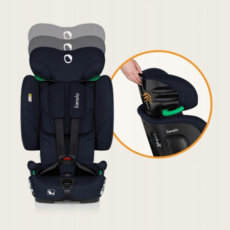Scaun auto pliabil, Lionelo, Nelly, i-Size, 76- 150 cm, Tetiera reglabila in 15 pozitii, Spatar reglabil in 4 pozitii, Sisteme de fixare Isofix si Top Tether, Sezut lat si confortabil, Conform cu ECE  [33]