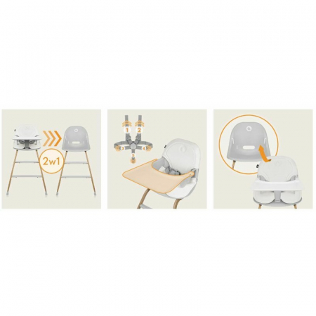 Scaun de masa, Lionelo, Dalia, 2 in 1, Transformabil, Cu 2 suporturi pentru picioare, Cu tavita detasabila, Sustine 60 kg, 6 luni+, Conform cu EN14988, Gri [31]