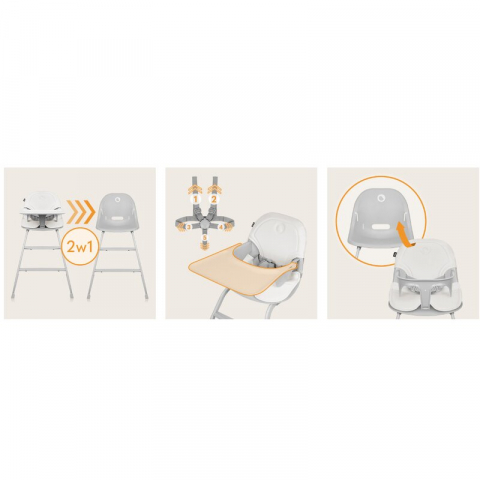 Scaun de masa, Lionelo, Dalia, 2 in 1, Transformabil, Cu 2 suporturi pentru picioare, Cu tavita detasabila, Sustine 60 kg, 6 luni+, Conform cu EN14988, Gri Stone [32]