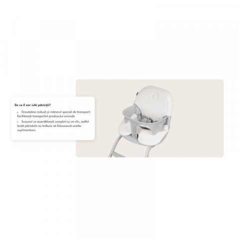 Scaun de masa, Lionelo, Dalia, 2 in 1, Transformabil, Cu 2 suporturi pentru picioare, Cu tavita detasabila, Sustine 60 kg, 6 luni+, Conform cu EN14988, Gri Stone [29]