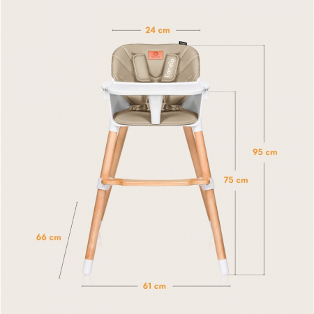 Scaun de masa, Lionelo, Koen, Din fag, 2 in 1, Transformabil, Sustine 30 kg, 6 luni+, Conform cu standardul european de securitate EN14988, Bej [10]