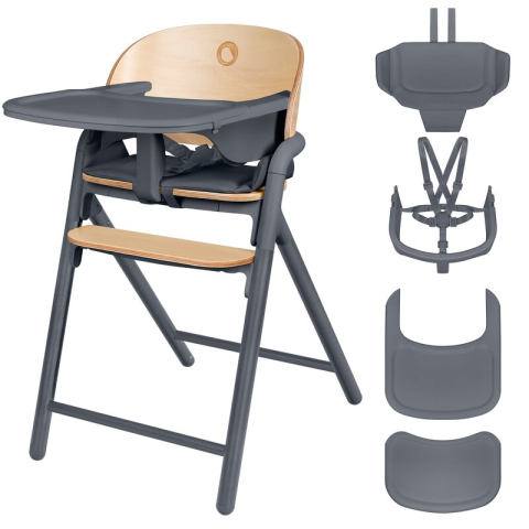 Scaun de masa multifunctional Celia, Lionelo, Din lemn de fag, 6 luni- adult, Reglabil pe inaltime, Spatar lat, Sezut ergonomic, Tavita silicon, Suport de picioare reglabil, Greutate maxima 90 Kg, Gri [3]