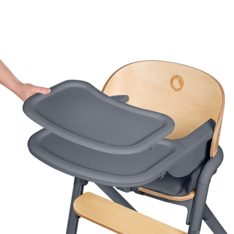 Scaun de masa multifunctional Celia, Lionelo, Din lemn de fag, 6 luni- adult, Reglabil pe inaltime, Spatar lat, Sezut ergonomic, Tavita silicon, Suport de picioare reglabil, Greutate maxima 90 Kg, Gri [11]