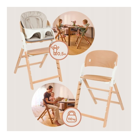 Scaun de masa multifunctional Megan, Lionelo, Din lemn de fag, 6 luni- adult, Reglabil pe inaltime, Husa impermeabila, Tavita silicon, Suport de picioare reglabil, Greutate maxima 110 Kg, Alb/Natur [4]