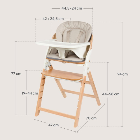 Scaun de masa multifunctional Megan, Lionelo, Din lemn de fag, 6 luni- adult, Reglabil pe inaltime, Husa impermeabila, Tavita silicon, Suport de picioare reglabil, Greutate maxima 110 Kg, Alb/Natur [14]