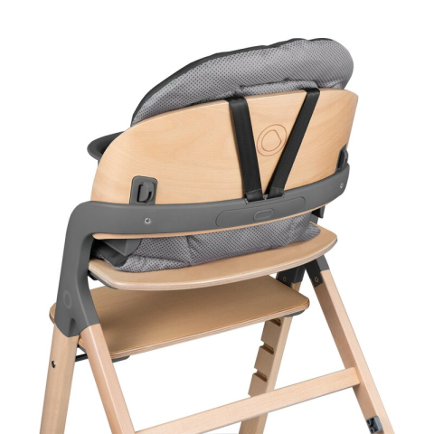 Scaun de masa multifunctional Megan, Lionelo, Din lemn de fag, 6 luni- adult, Reglabil pe inaltime, Husa impermeabila, Tavita silicon, Suport de picioare reglabil, Greutate maxima 110 Kg, Gri [15]