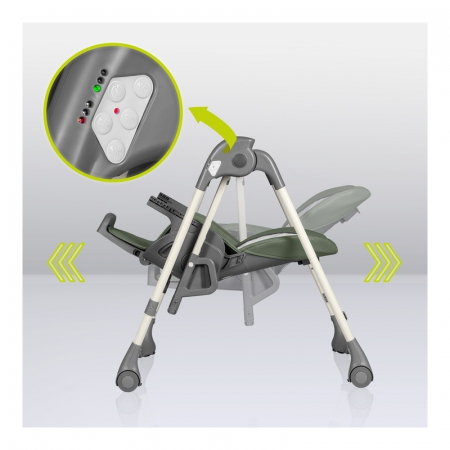 Scaun de masa si balansoar, Lionelo, Laurice, 2 in 1, Transformabil, Multifunctional, Inaltime si spatar reglabile, Cu melodii de leagan, 0 luni+, Conform cu standardele europene de securitate EN 1498 [14]