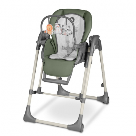 Scaun de masa si balansoar, Lionelo, Laurice, 2 in 1, Transformabil, Multifunctional, Inaltime si spatar reglabile, Cu melodii de leagan, 0 luni+, Conform cu standardele europene de securitate EN 1498 [22]