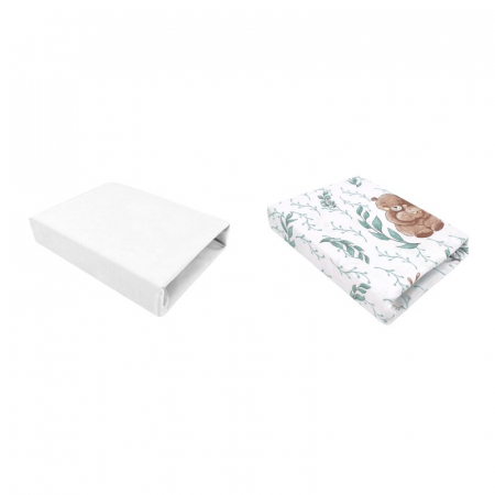 Mobilier si Lenjerie - Set 2 cearceafuri cu elastic, MimiNu, Pentru patut leagan sau patut co-sleeper, 90x50 cm, Din bumbac, Material certificat Oeko Tex Standard 100, White and Lulu Natural