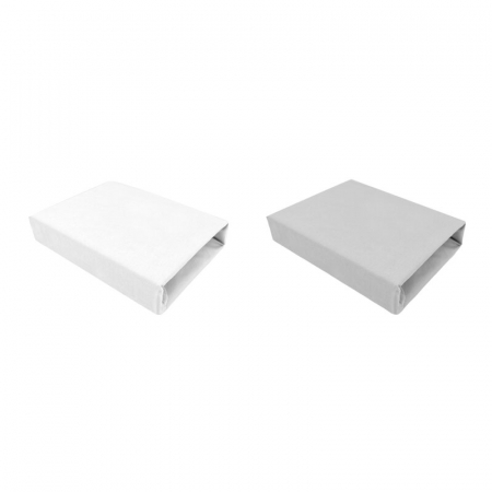 Mobilier si Lenjerie - Set 2 cearceafuri cu elastic, Qmini, Pentru patut leagan sau patut co-sleeper, 90x50 cm, Din bumbac, Material certificat Oeko Tex Standard 100, White and Grey
