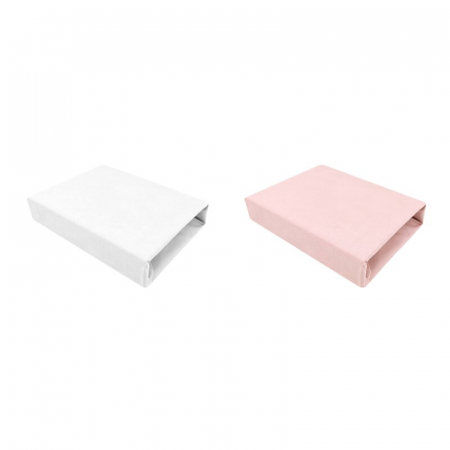 Mobilier si Lenjerie - Set 2 cearceafuri cu elastic, Qmini, Pentru patut leagan sau patut co-sleeper, 90x50 cm, Din bumbac, Material certificat Oeko Tex Standard 100, White and Powdery Pink