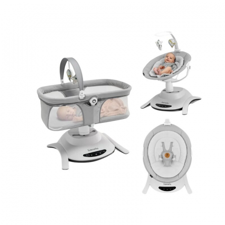 Balansoare si Leagane - Set 2 in 1, Balansoar si landou, Lionelo, Bella, Rotative 360, Ecran tactil si telecomanda, Electric, Scaun reglabil, 6 miscari unice, 5 viteze, Cu melodii, Gri