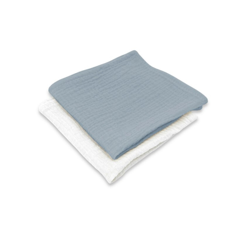 Baie si Igiena - Set 2 museline, Qmini, Multifunctionale, Din material certificat Oeko Tex Standard 100, 30x30 cm, Jeans si Cream