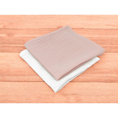 Set 2 museline, Qmini, Multifunctionale, Din material certificat Oeko Tex Standard 100, 30x30 cm, Powder Pink si Cream [2]