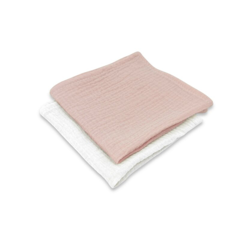 Baie si Igiena - Set 2 museline, Qmini, Multifunctionale, Din material certificat Oeko Tex Standard 100, 30x30 cm, Powder Pink si Cream