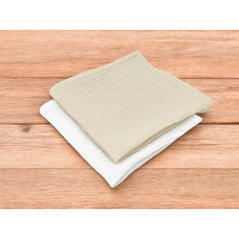 Set 2 museline, Qmini, Multifunctionale, Din material certificat Oeko Tex Standard 100, 30x30 cm, Warm beige si Cream [2]