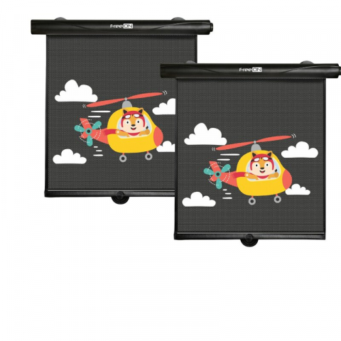 Transport si Relaxare - Set 2 parasolare auto, FreeOn, Retractabile, Functioneaza prin apasarea unui buton, Black