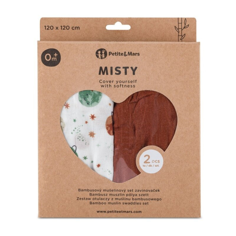 Set 2 scutece, Petite&Mars, Misty, Din muselina de bambus, Hipoalergenice, Dimensiuni mari, 120 x 120 cm, Certificate Oeko Tex Standard 100, Celestial Planets [3]
