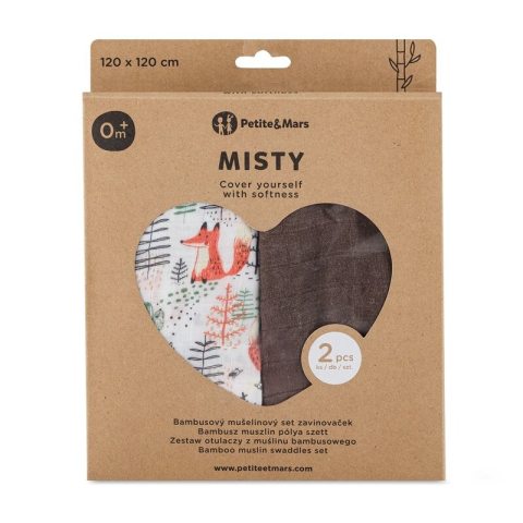 Set 2 scutece, Petite&Mars, Misty, Din muselina de bambus, Hipoalergenice, Dimensiuni mari, 120 x 120 cm, Certificate Oeko Tex Standard 100, Forest Fox [2]
