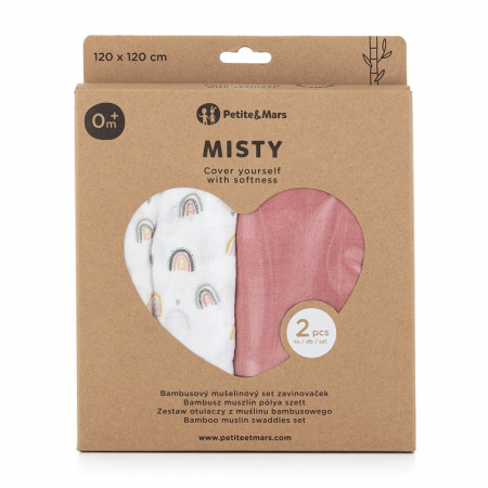 Set 2 scutece, Petite&Mars, Misty Rose Rainbow, Din muselina de bambus, Hipoalergenice, Dimensiuni mari 120 x 120 cm, Certificate Oeko Tex Standard 100, Multicolor [8]