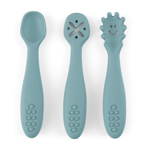 Tacamuri si Vesela - Set 3 lingurite, Petite&Mars, Take&Match, Din silicon, Diverse forme, Pentru supa, paste, alimente usoare, Dezvolta simturile si abilitatile senzoriale, Adecvate pentru masina de spalat vase, Fara BPA