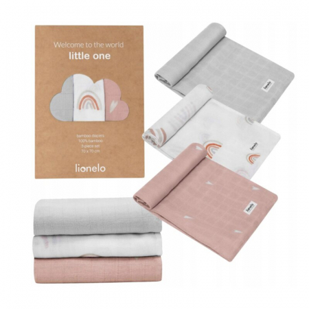Set 3 museline, Lionelo, Bamboo, Multifunctionale, Din Bambus, 70x70 cm, Rainbow [2]