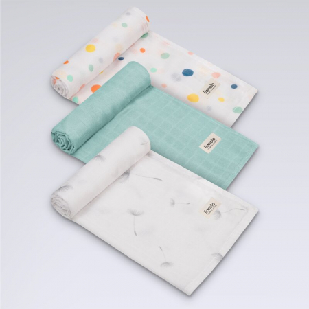 Set 3 museline, Lionelo, Dot, Multifunctionale, Din bambus, Ideale pentru infasat, Cu proprietati antibacteriene, antifungice si antialergice, Lavabile la masina de spalat, 70x70 cm, Multicolor [5]